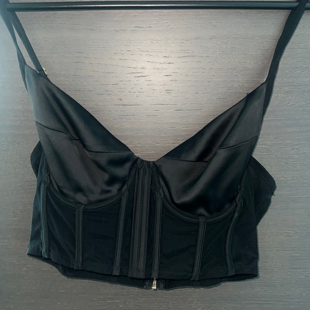 Black silk & mesh corset bustier top size S